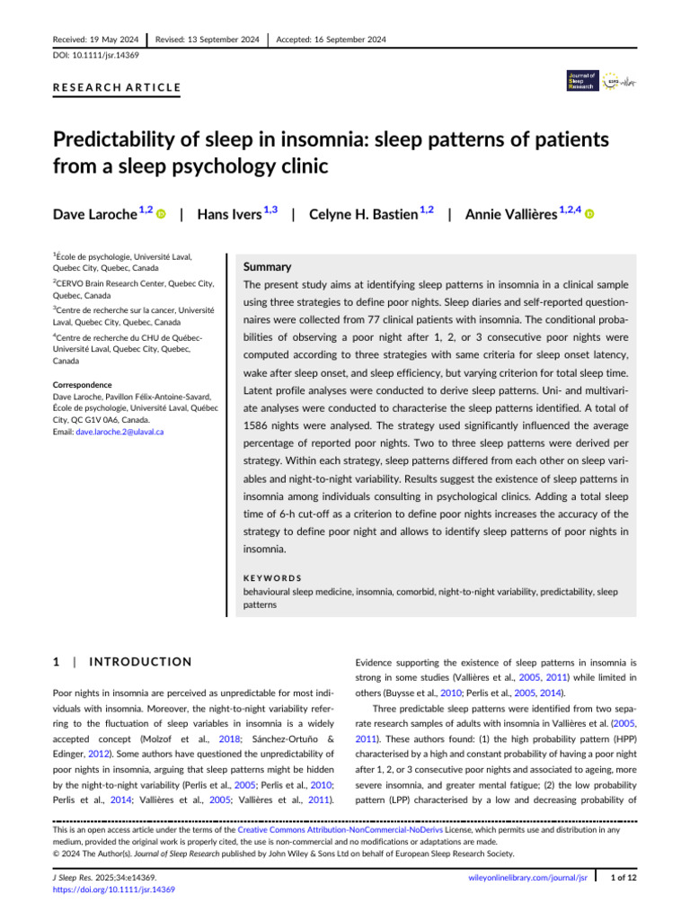 Predictability of Sleep in Insomnia | PDF | Diagnostic And Statistical ...