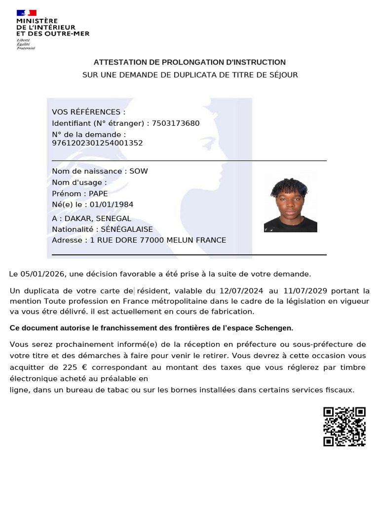 Prolongation de titre de séjour en cours | PDF