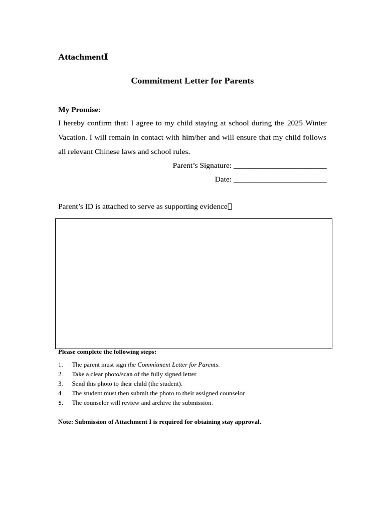 Parent Commitment Letter for Winter Stay | PDF