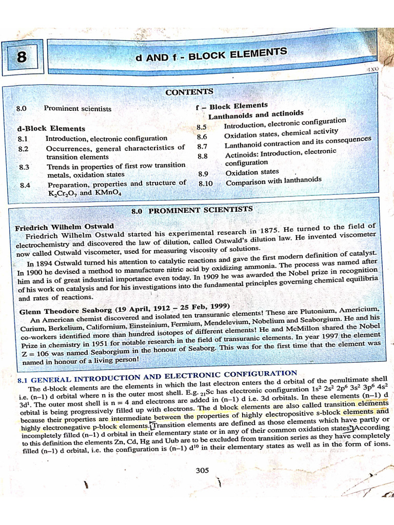 D and F Block Elements | PDF