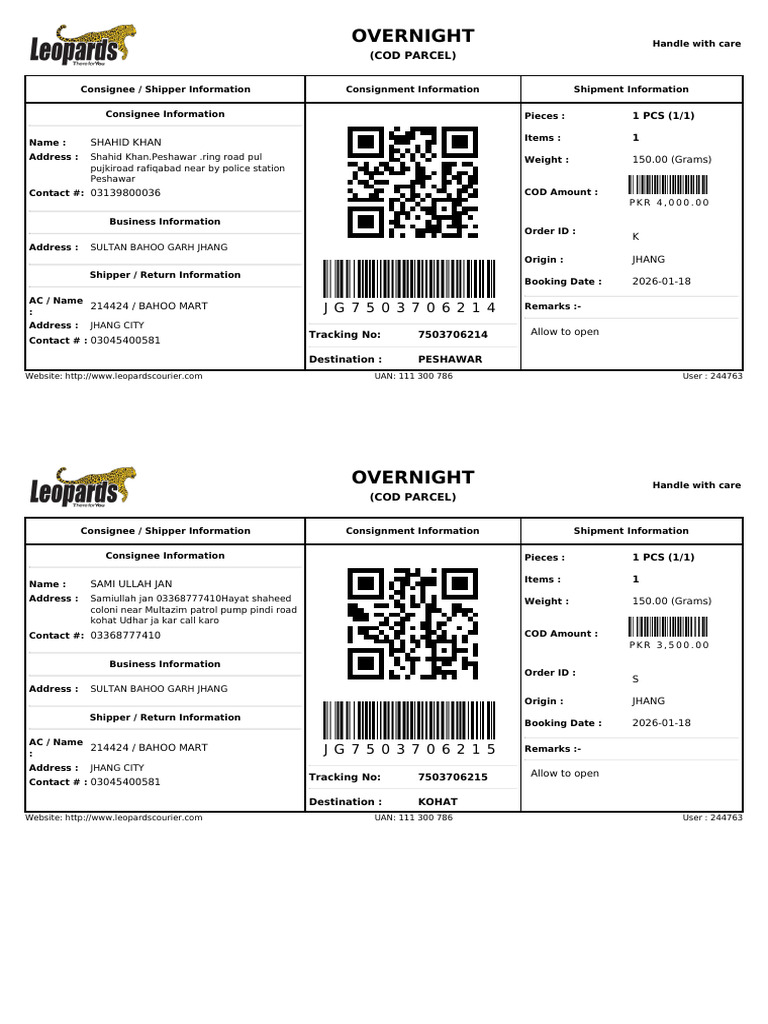 Overnight COD Parcel Shipment Details | PDF | Legal Documents | Private Law