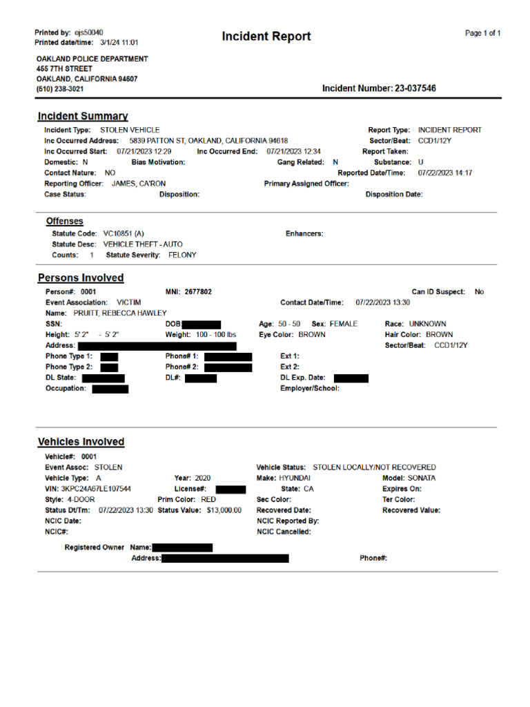 Oakland Residential Burglary Report | PDF