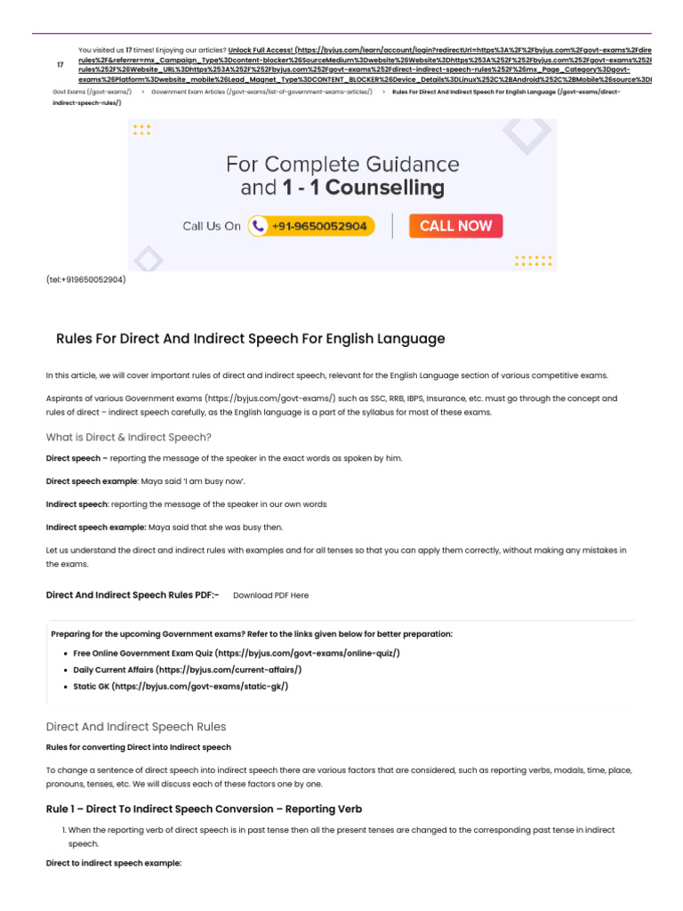 Direct and Indirect Speech Rules Guide | PDF | Grammatical Tense | Verb