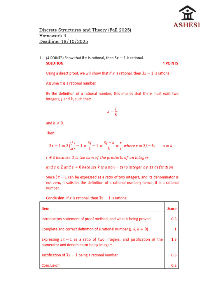 Discrete Structures Homework 4 Solutions | PDF | Mathematical Proof ...