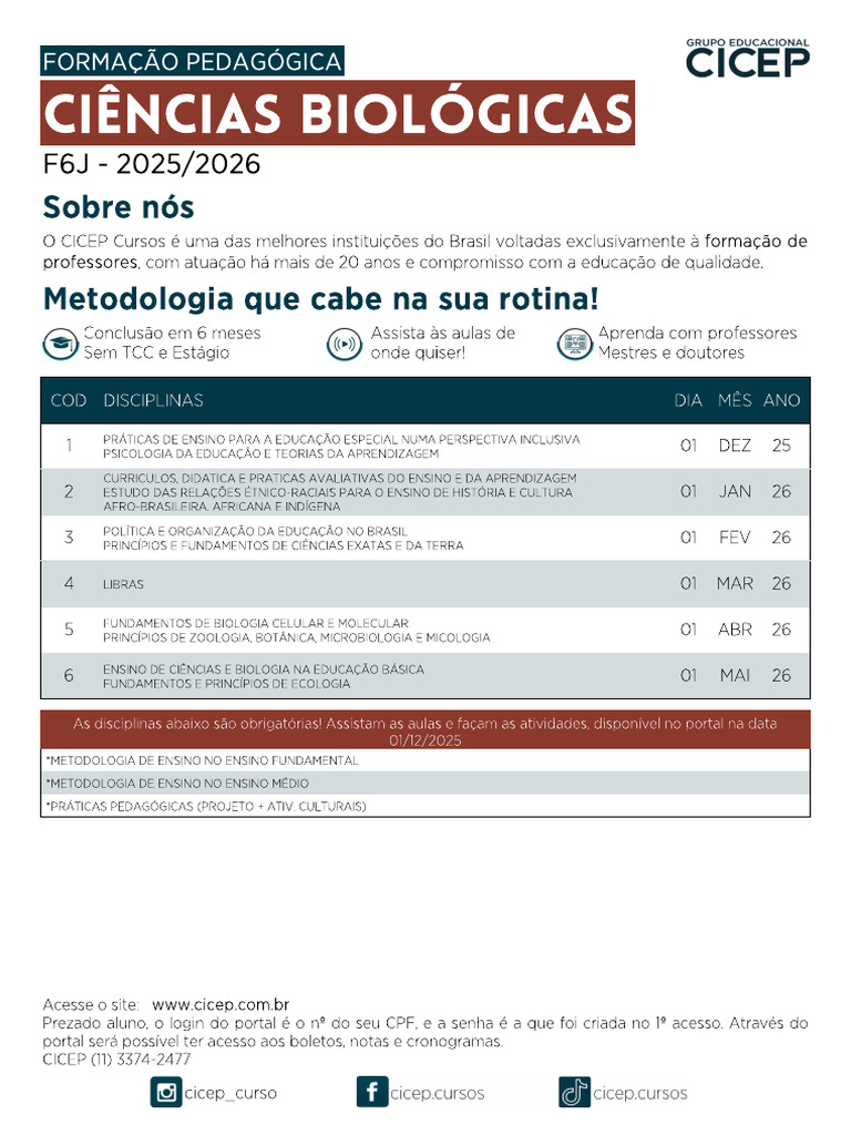 Formação Pedagógica em Ciências Biológicas F6J | PDF
