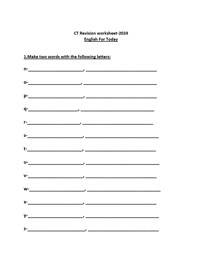 2024 English Revision Worksheet | PDF