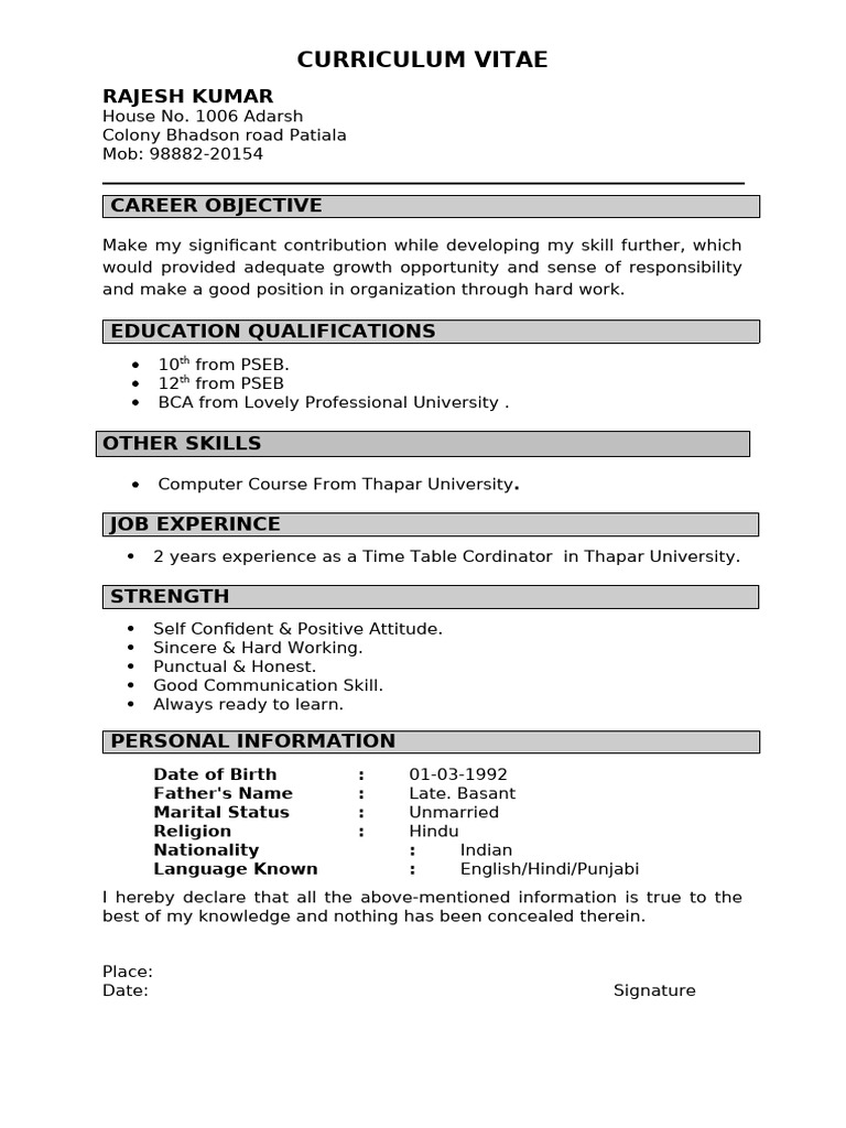 Rajesh Kumar's CV and Career Profile | PDF
