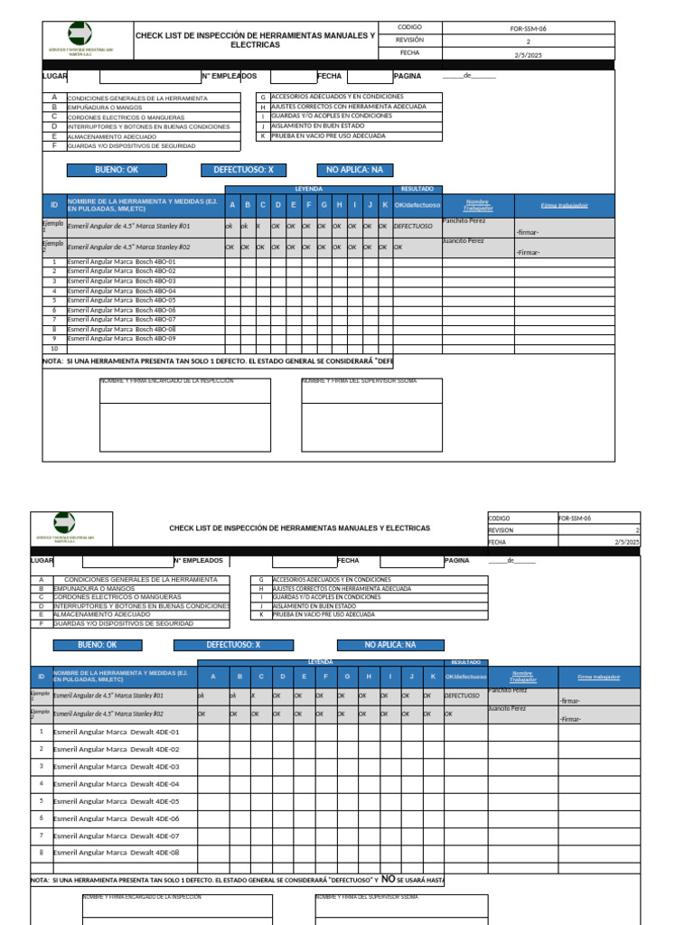 For-Ssm-006 Check List de Herramientas Electrica | PDF
