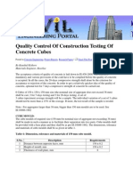 Quality Control of Construction Testing of Concrete Cubes