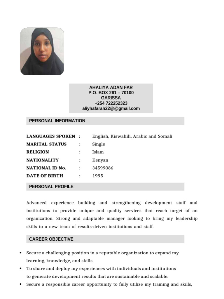 CV - Aliya Adan Far - MEL Officer | PDF | Teachers | Schools