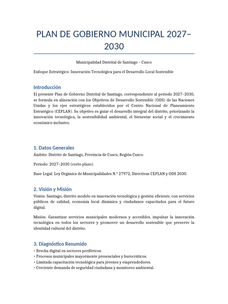 Plan de Gobierno Municipal 2027-2030 en Santiago | PDF ...