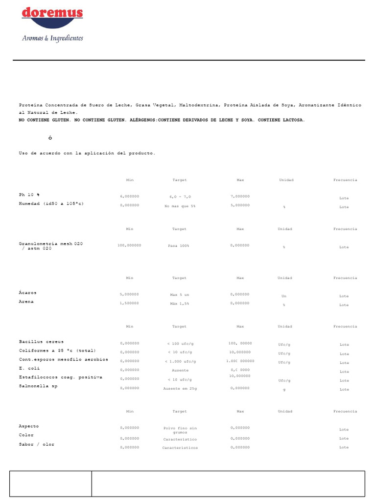 Especificación Técnica DORELAC 4139 | PDF | Leche | Productos lácteos