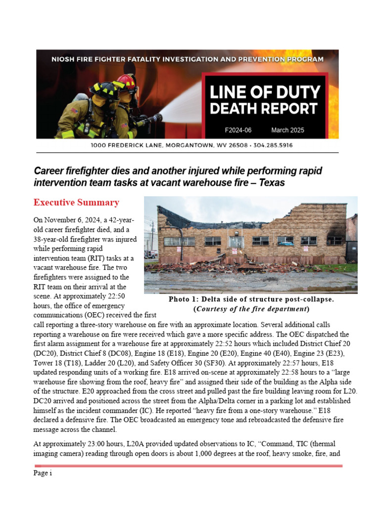 Firefighter Fatalities at Texas Warehouse Fire | PDF | Firefighter ...