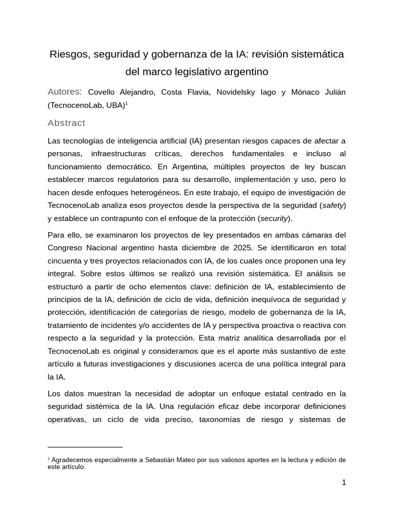 Gobernanza y Riesgos de la IA en Argentina | PDF | Inteligencia ...