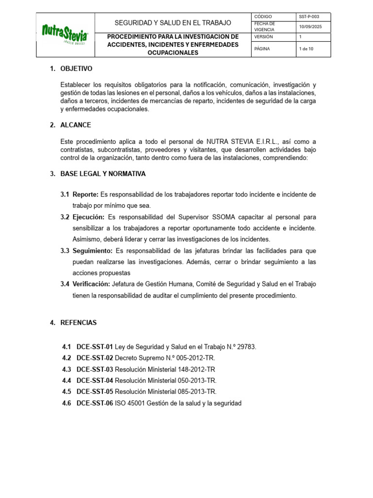SST-P-003 Procedimiento Investigacion de Accid, Incid y Enf Ocup | PDF