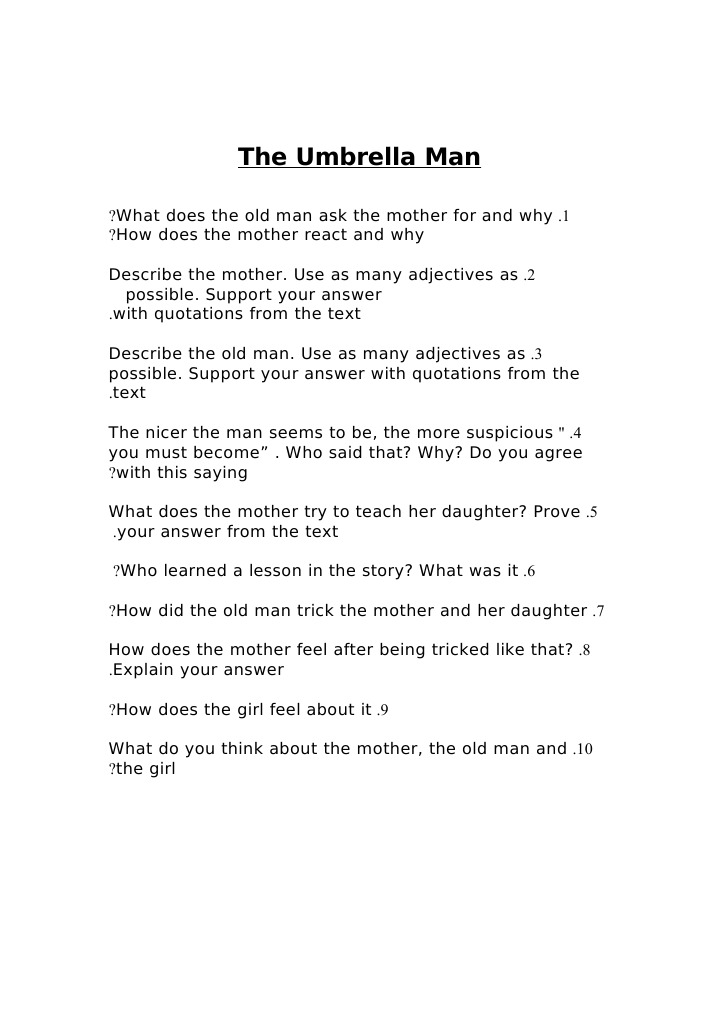 the umbrella man essay 300 words