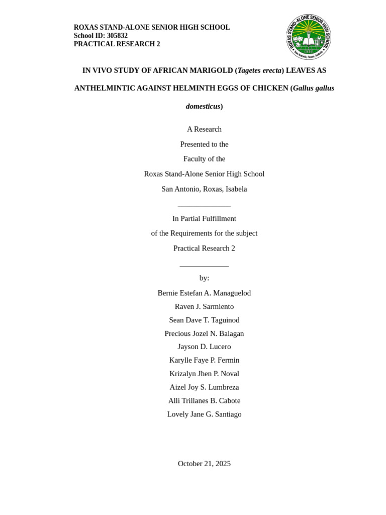 Pr-2 Final Manuscript-T. Erecta Chapt 1-5 | PDF | Parasitism | Polyphenol