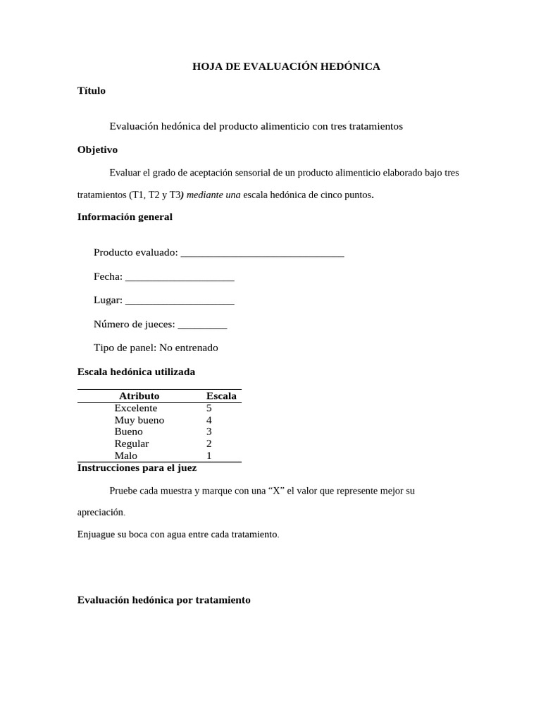 Hoja de Evaluación Hedónica | PDF