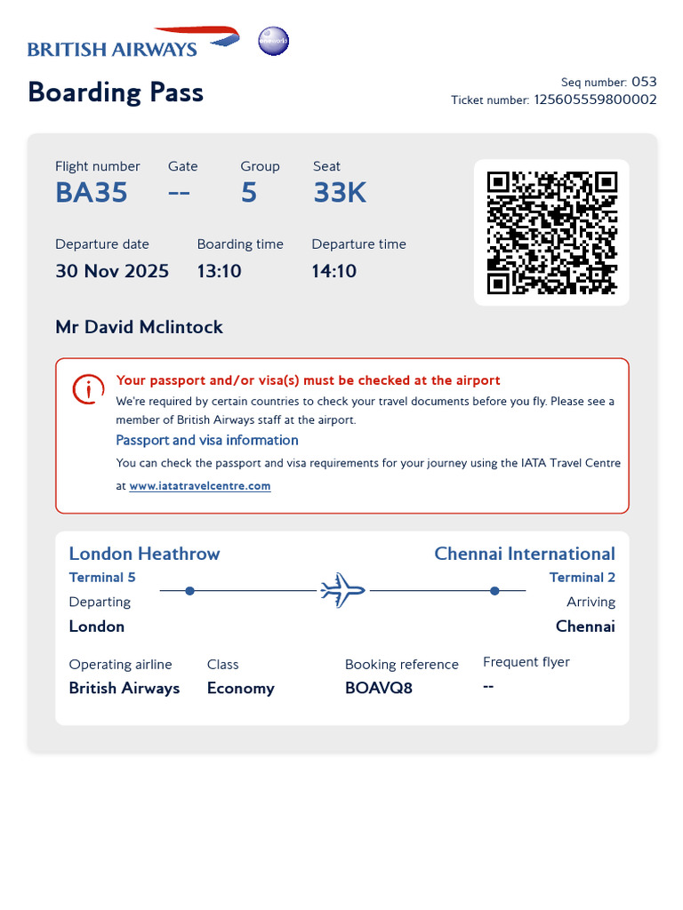 British Airways Flight BA35 Boarding Pass | PDF