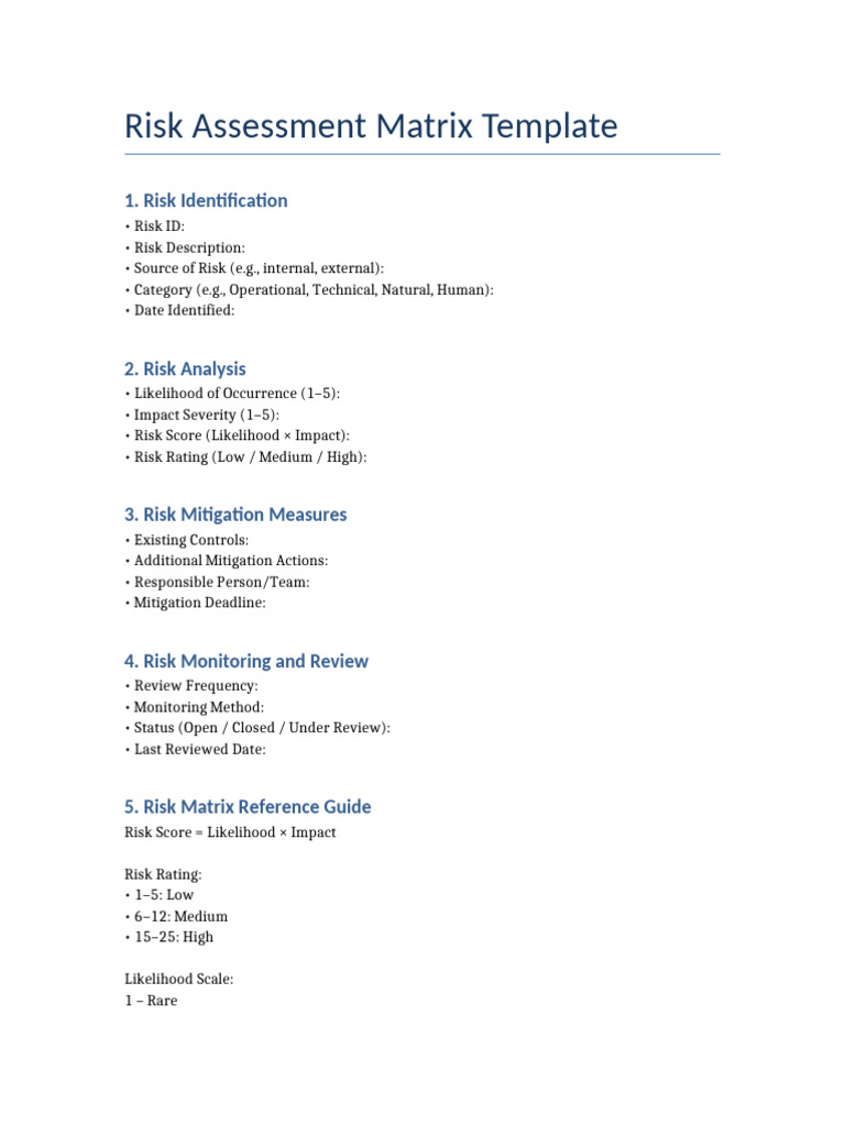 4 - Risk Assessment Matrix Template | PDF