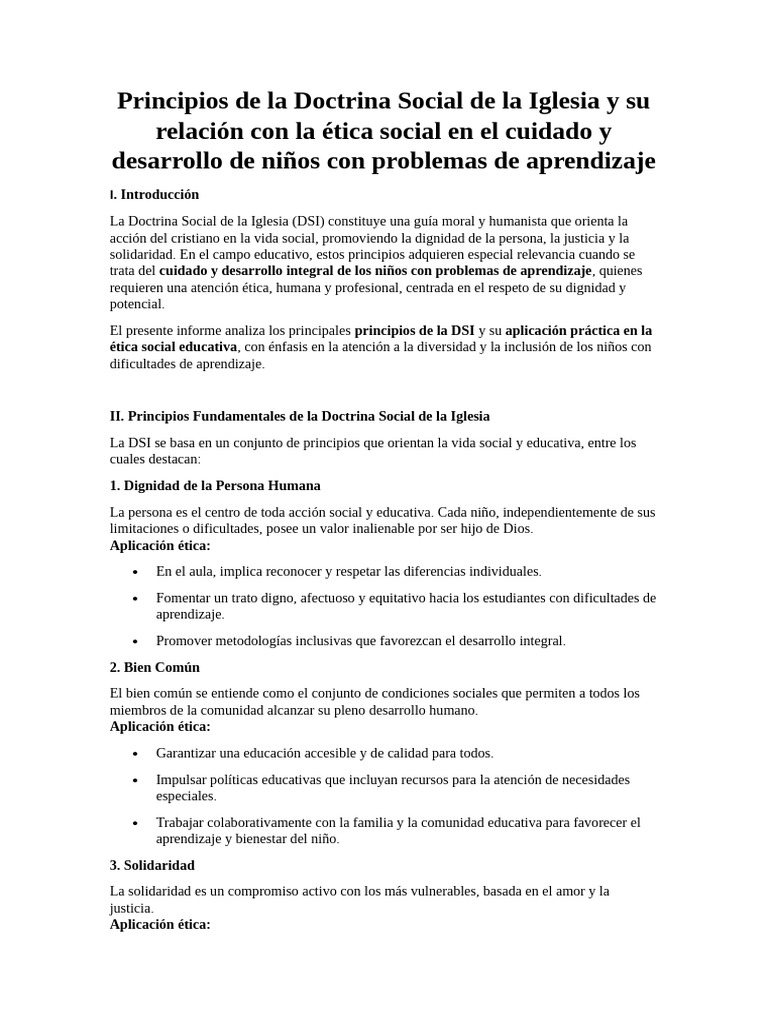 Principios de La Doctrina Social de La Iglesia y Su Relación Con La ...