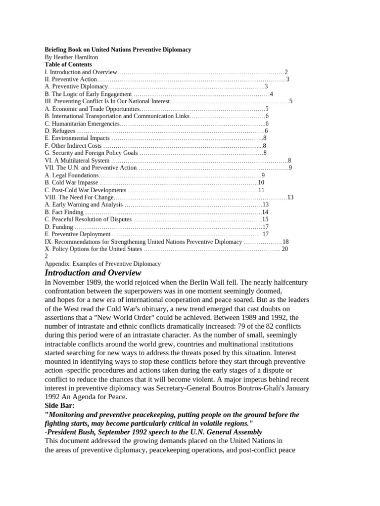 UN Preventive Diplomacy Briefing Book | PDF | United Nations ...