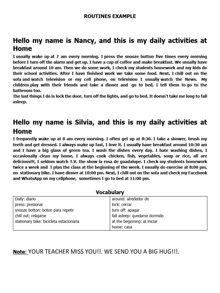 Daily Routines of Two Moms | PDF