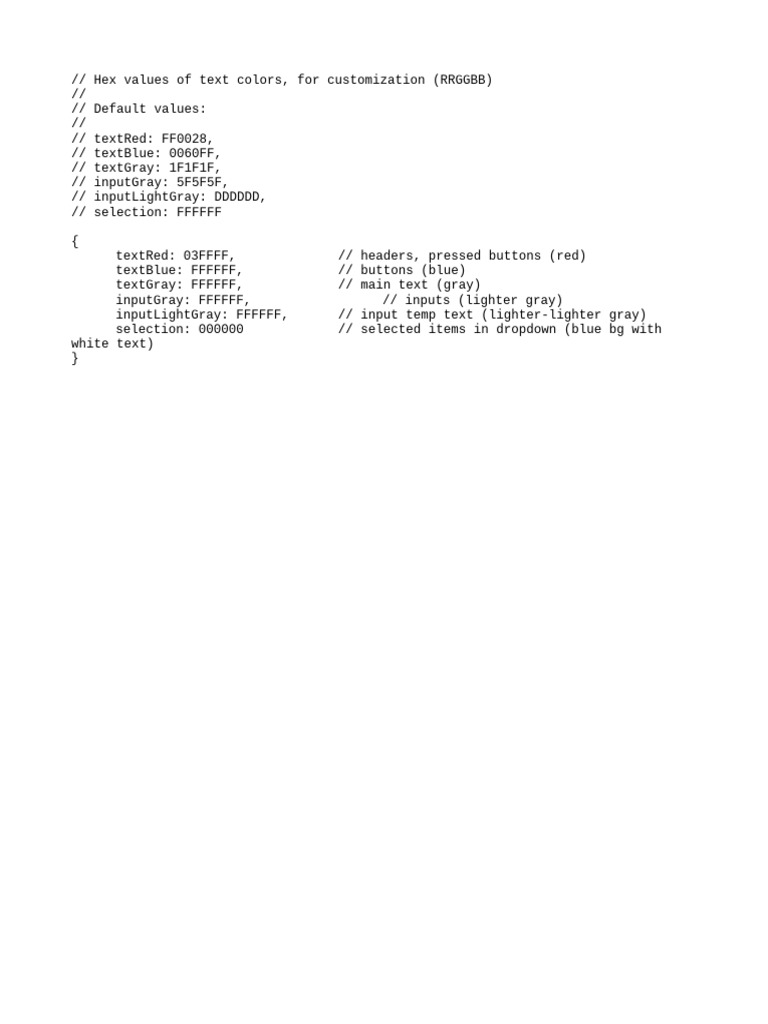 Hex Color Values for Text Customization | PDF