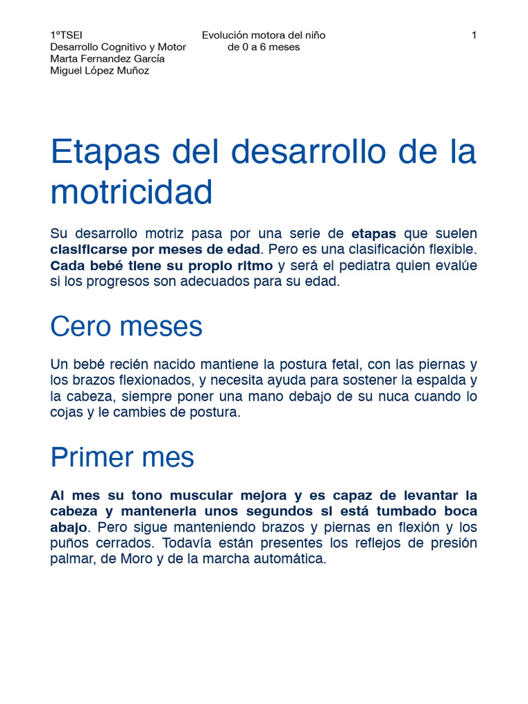 Desarrollo Motor 0-6 DCM Miguel y Marta | PDF | Mano