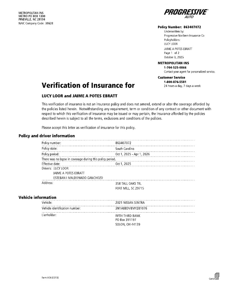 Proof of Insurance | PDF