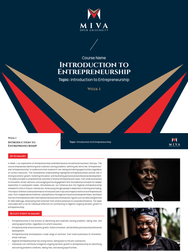 Week 1 Introduction To Entrepreneurship | PDF | Entrepreneurship ...