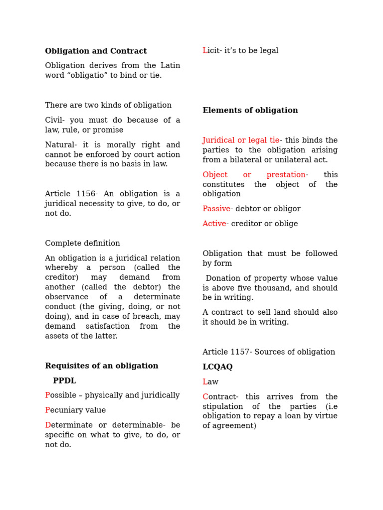 Understanding Obligations and Contracts | PDF | Law Of Obligations | Tort