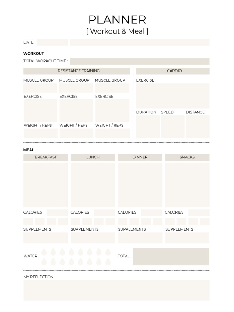 Workout and Meal Planner | PDF | Meal | Strength Training