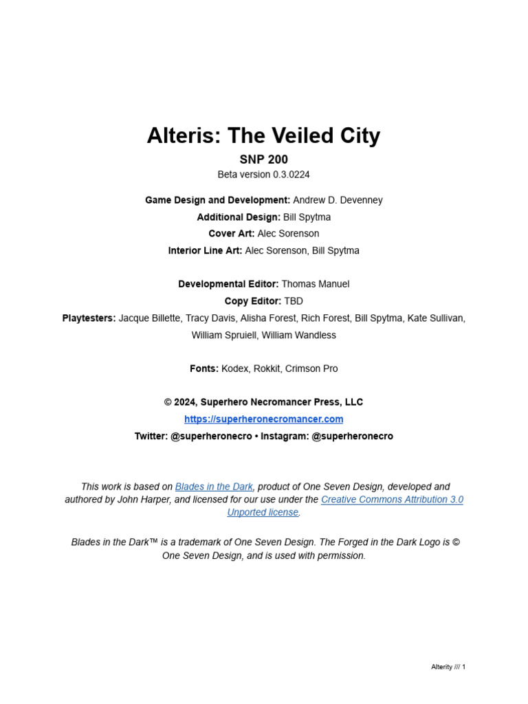 Alteris Beta 001 RPG v0.3.0324 | PDF