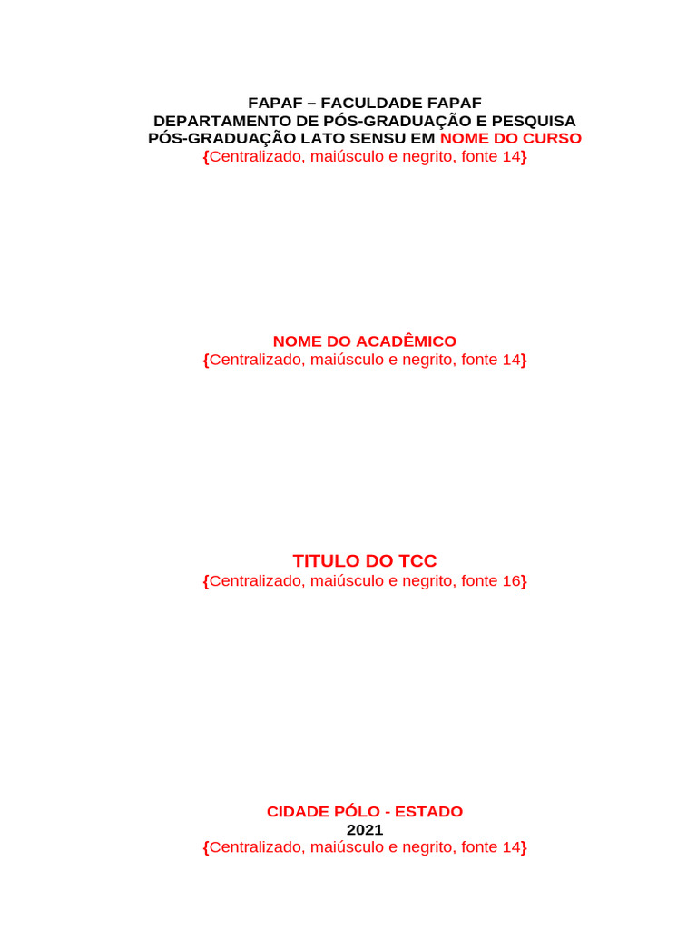 Estrutura de TCC para Pós-Graduação FAPAF | PDF | Caixa alta e caixa ...