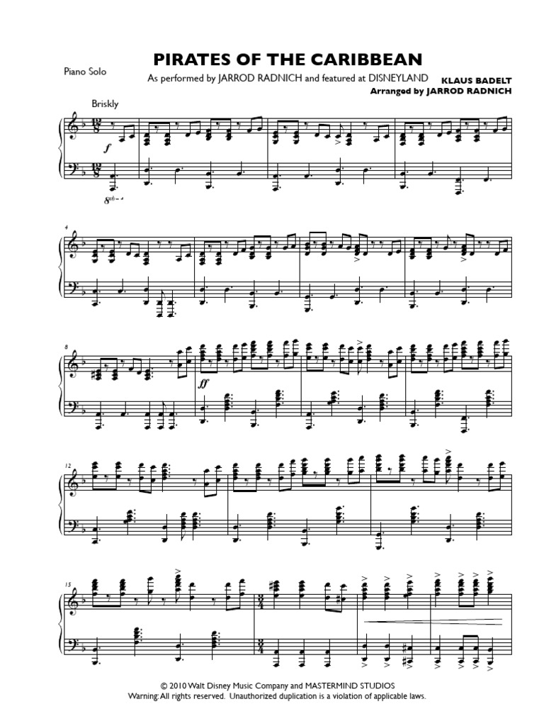 Partition Piano Pirate Des Caraibes