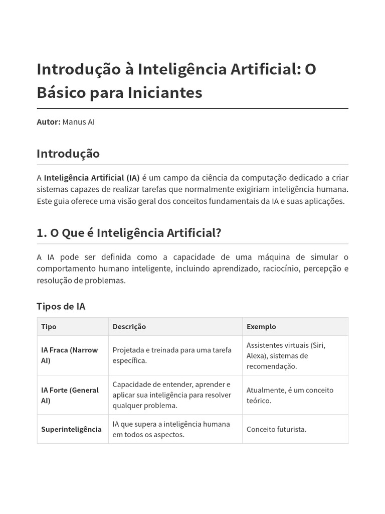 Introdução à Inteligência Artificial para Iniciantes | PDF ...