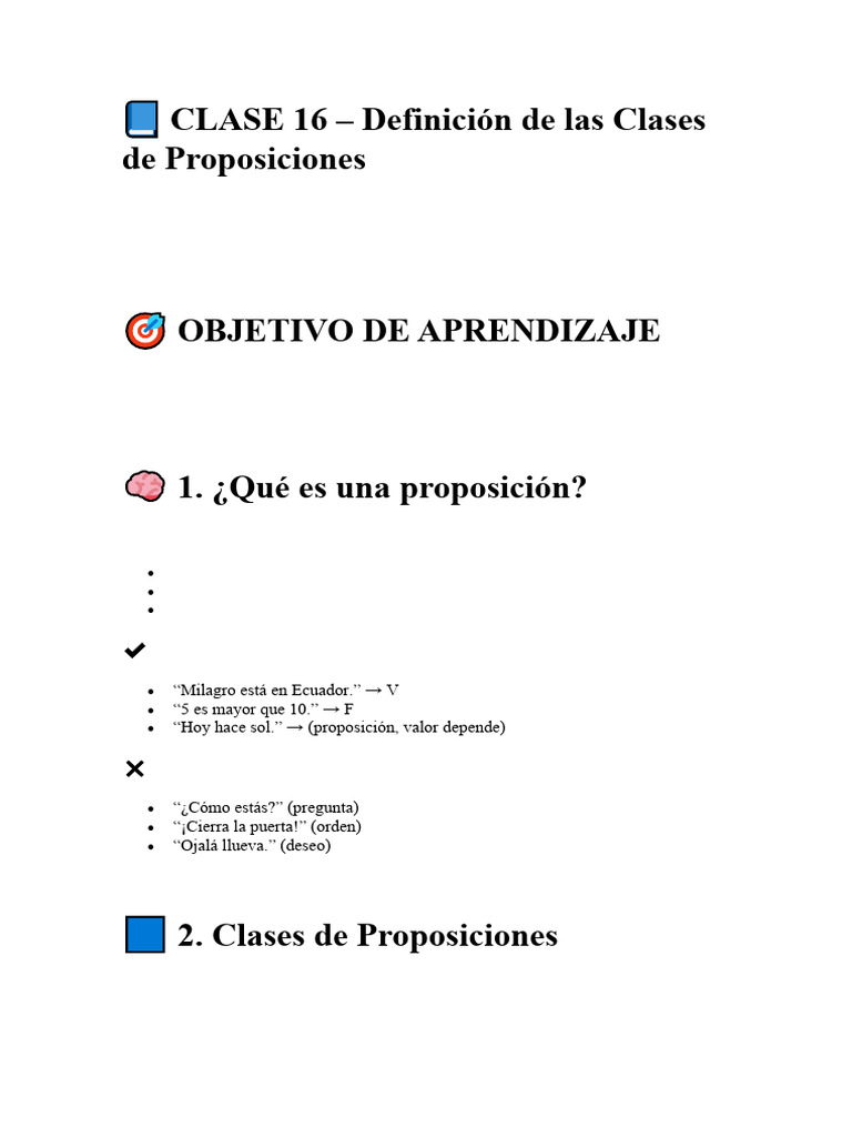 CLASE 16 Definciones de Proposiciones | PDF | Proposición | Lógica