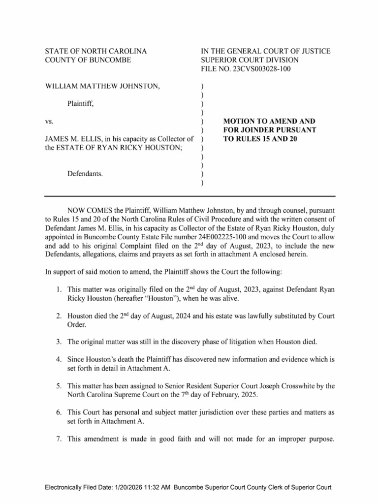 William Johnston Motion To Amend and For Joinder | PDF