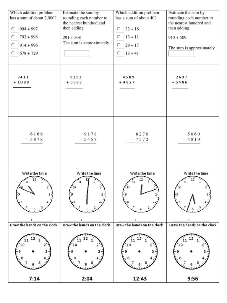 3rd Grade Math Assessment With Answers 2012 | Elementary Geometry