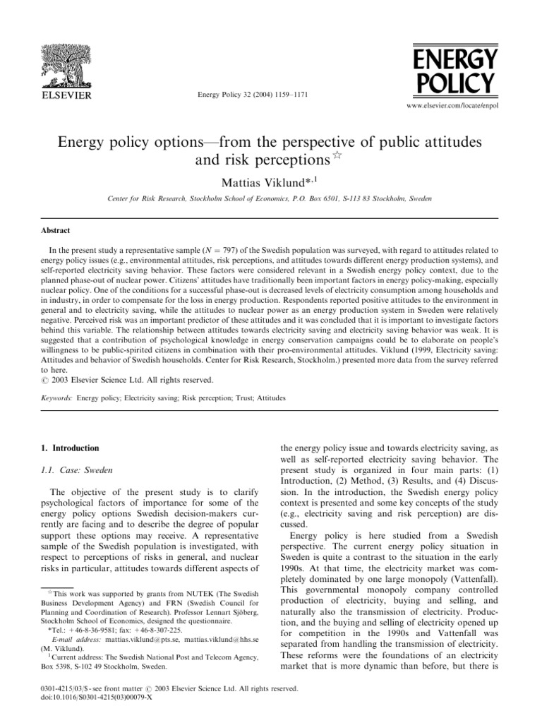 Swedish Public Attitudes on Energy Policy | PDF | Risk | Nuclear Power