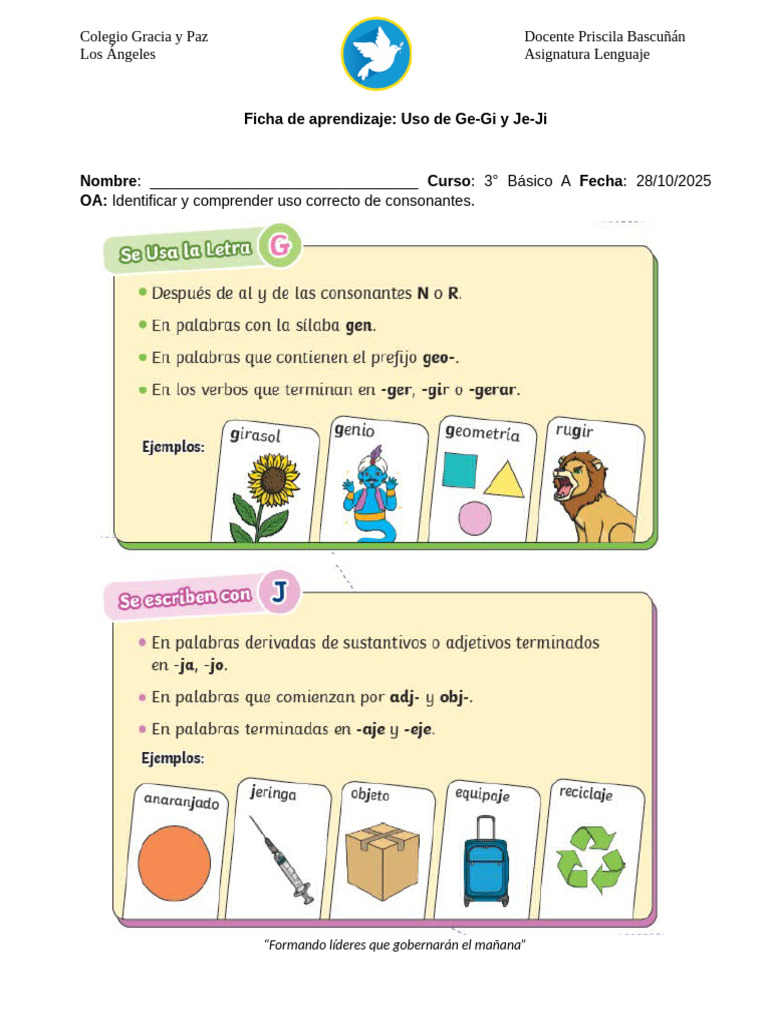 Ficha Usos Consonantes 2 | PDF