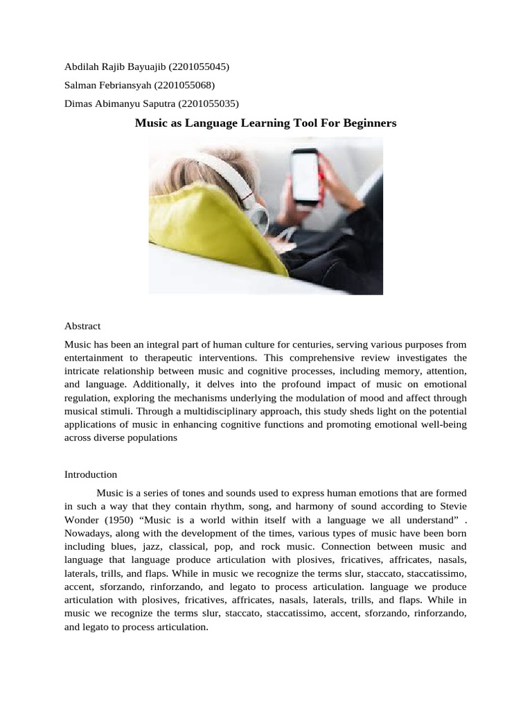Music as a Tool for Language Learning | PDF | English Language | Learning