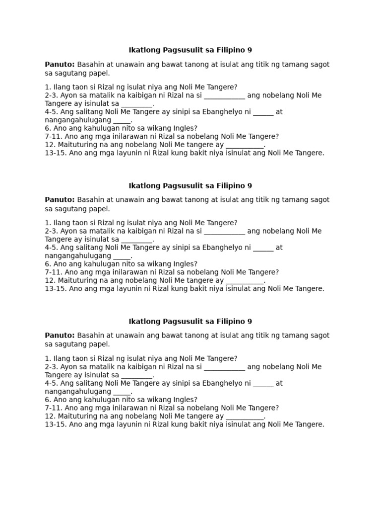 Ikatlong Pagsusulit Sa Filipino 9 | PDF
