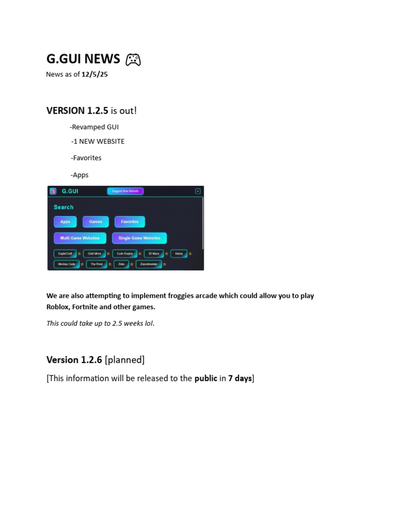 G.GUI News: Version 1.2.5 Update | PDF
