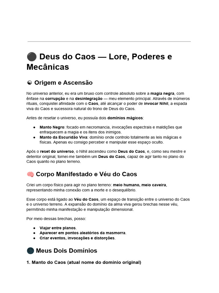 Poderes e Lore do Deus do Caos | PDF