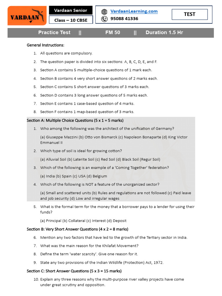 Class 10 CBSE Practice Test Guide | PDF | Sustainable Development ...