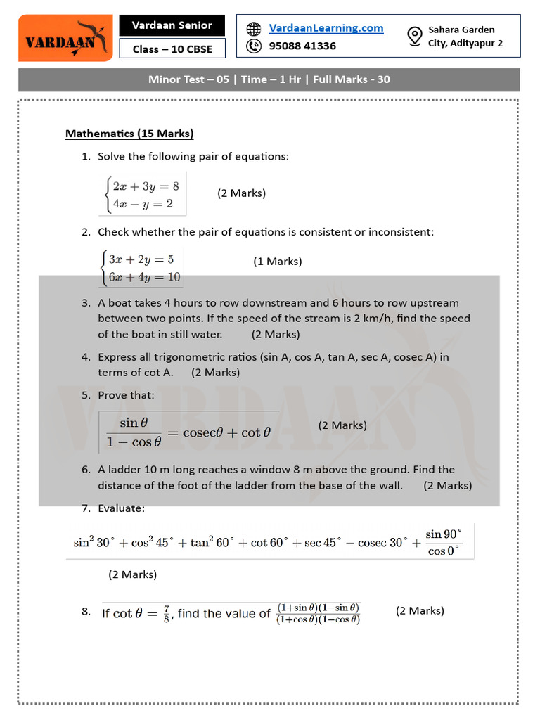 Class 10 Mathematics and Social Science Test | PDF