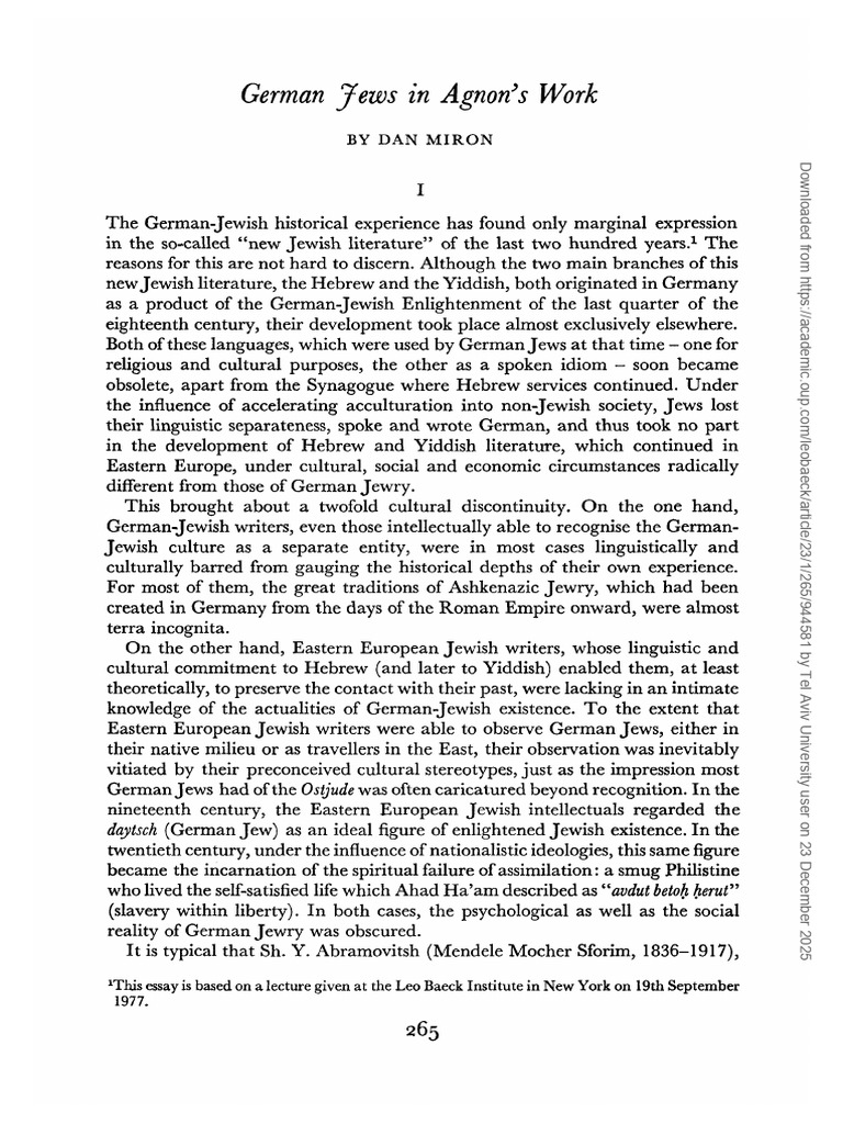 German-Jewish Experience in Agnon's Literature | PDF | Jews | History ...