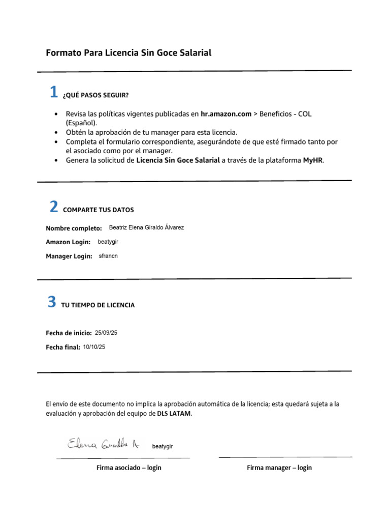 Personal Time Away Unpaid Form COL en ES | PDF
